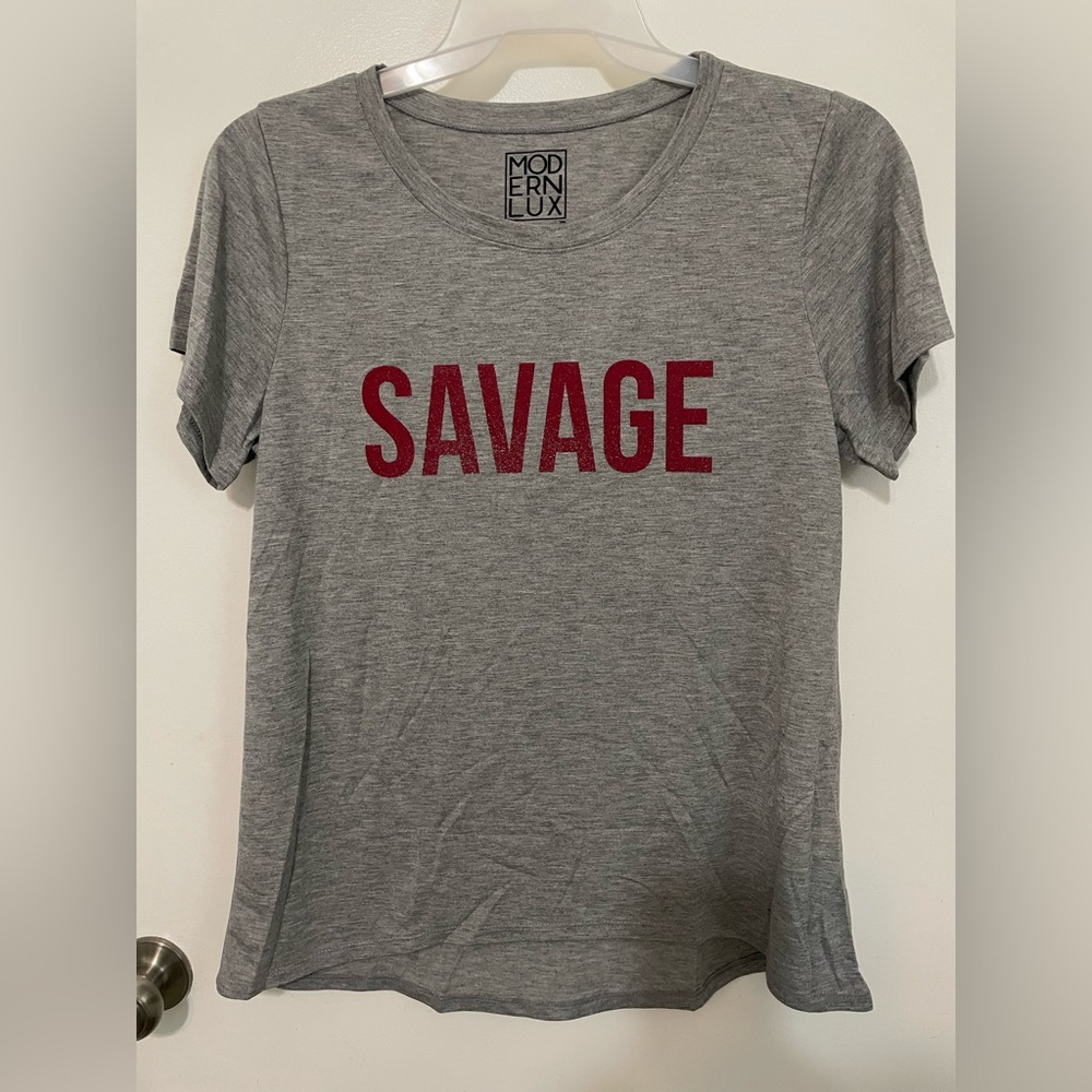 Modern Lux SAVAGE distressed letters Gray short sleeve casual T Shirt size XXL